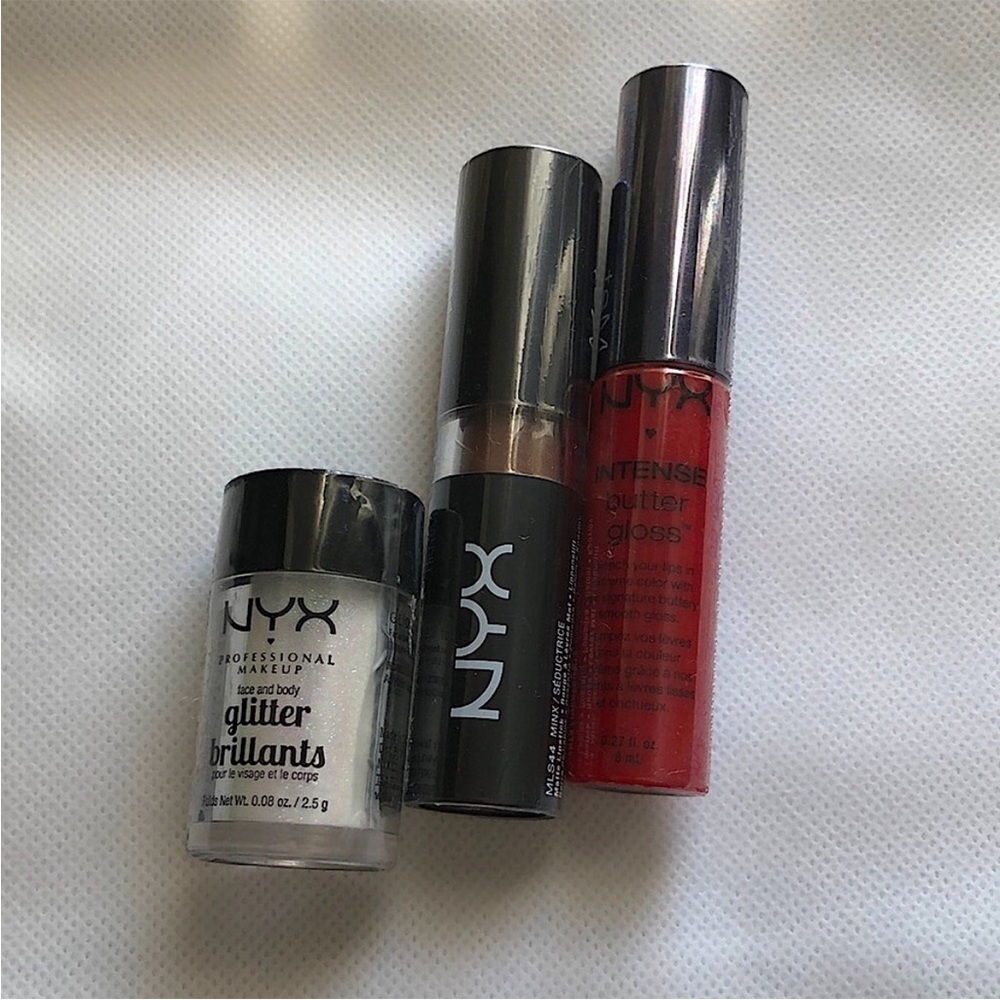 NYX Lip Gloss and Glitter Trio - Red, Black, Silver